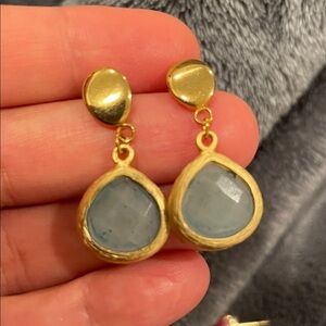 Elegant Gold and Aqua Blue Chalcedony Drop Earrings
